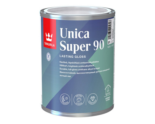 Лак алкидно-уретановый яхтный Tikkurila Unica Super 90 основа EP бесцветный 0,9 л высокоглянцевый