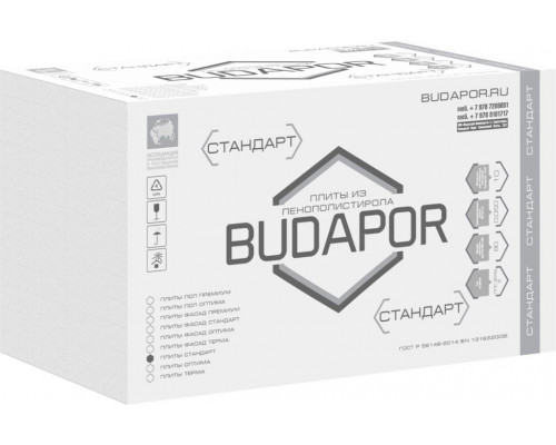 Пенополистирол  Стандарт BUDAPOR EPS S  50х1000х1000